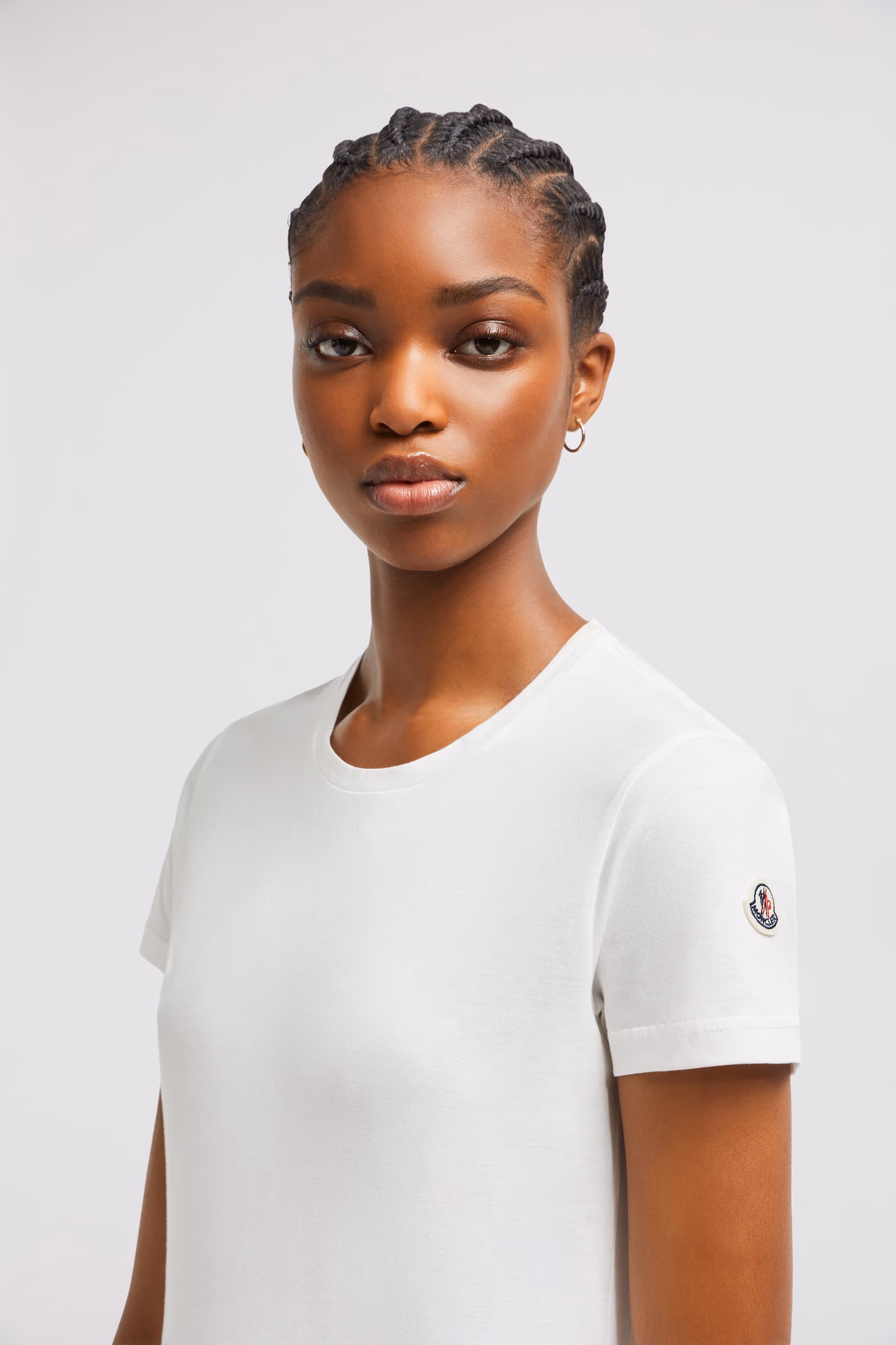 Camiseta de jersey de algodón con parche con logotipo Mujer Blanco Roto Moncler 4